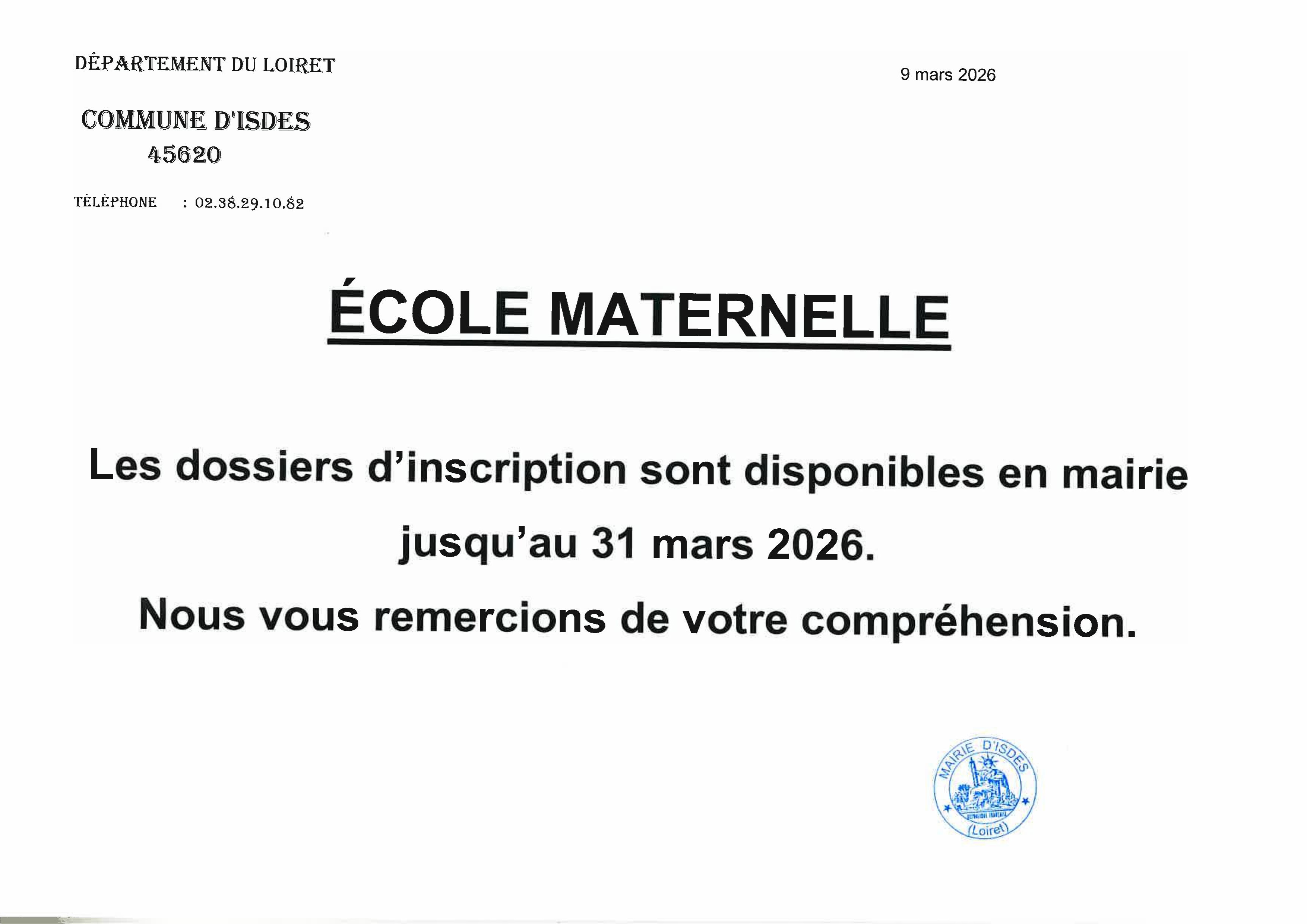 INSCRIPTION ECOLE 2026